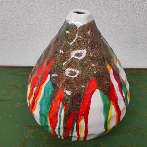 Vaso vintage di metà secolo, vaso per fiori. Ceramica smaltata.