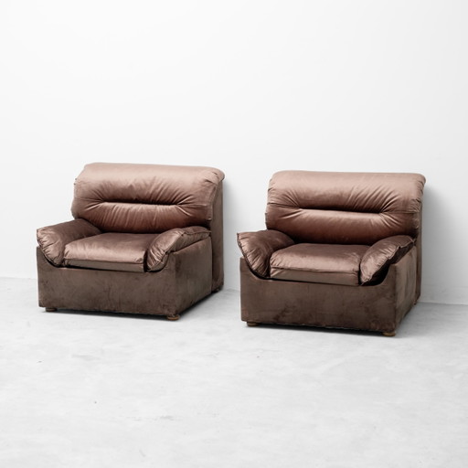 Paire de Chaises & fauteuils Vintage en Velours Marron – Années 70