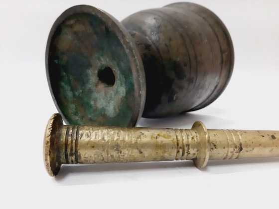 Image 1 of Early 1900s Brass Mortar with Pestle