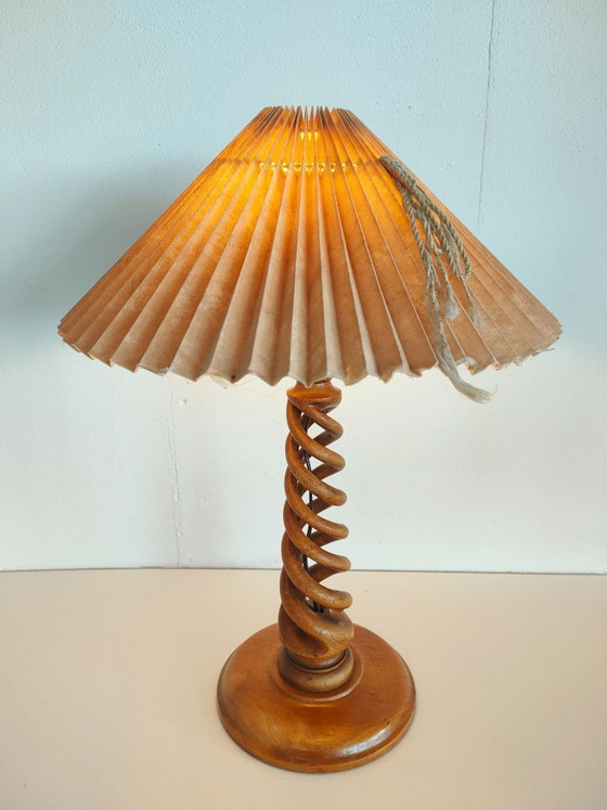 Image 1 of Vintage wooden Scandinavian sculpture table lamp