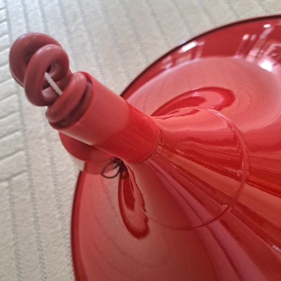 Vintage Rode Trekpendel Jaren 70 | Semi Style | Space Age Ø 46 cm – Hanglampen, Metal, Plastic (photo 10 of 12)