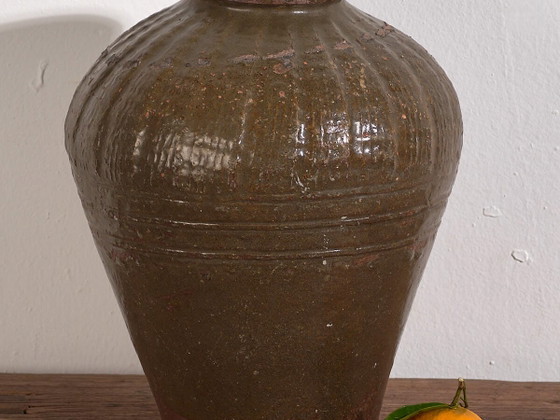 Kleine antieke olijfgroene vaas (ca. 1900) #4 – Vazen (photo 2 of 16)