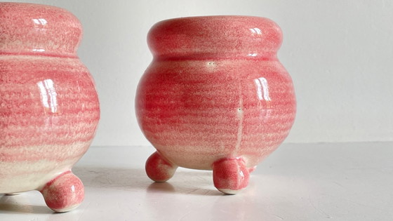 Image 1 of Pair of Pink Ceramic Candle Holders