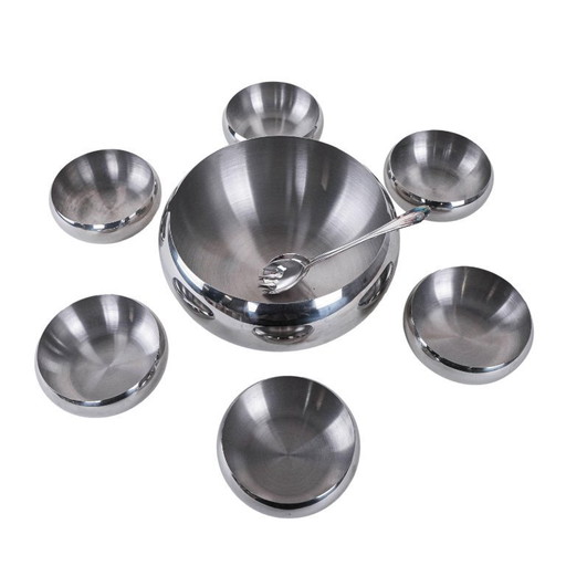 Set di ciotole in acciaio inox, design italiano, anni '80, prodotto in Italia.