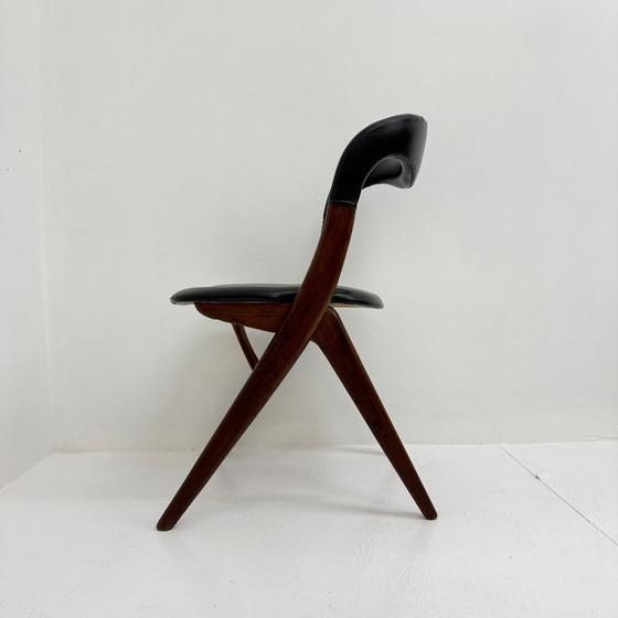 Sedia da pranzo vintage di Louis van Teeffelen, anni '60, Sedie da pranzo, Legno, Pelle, Marrone (foto 14 di 14)