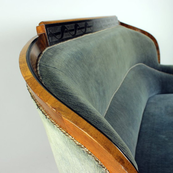 Image 1 of Divano Biedermeier unico in tessuto originale e impiallacciato in noce, Vienna, Austria 1825 circa