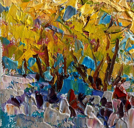 Image 1 of Original Oil Painting Autumn City Landscape Autumn city alley