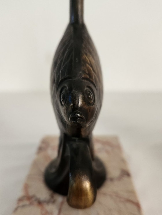 Image 1 of Paar Fischbuchstützen aus Marmor und Bronze im Art déco-Stil