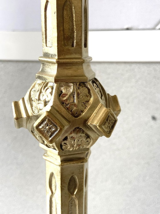 Image 1 of Pair of Antique Neo-Gothic Gilt Bronze Candlesticks