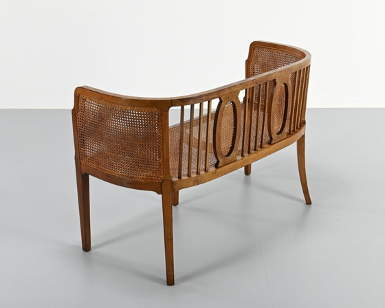 Image 1 of Vintage caned slant bench, 1950s