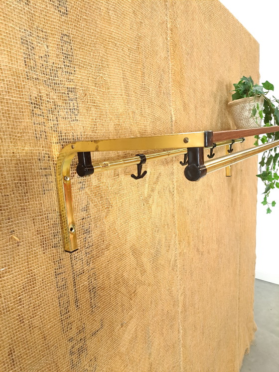 Image 1 of Coat Stand Habo From Sweden Gold Color With Teak And Shelf No. 2
