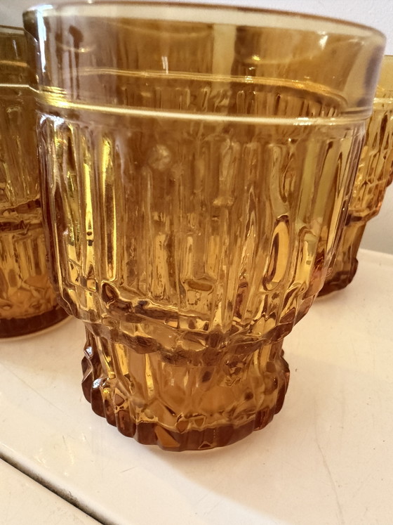 Image 1 of Bormiolo brutalist amberkleurige glazen 