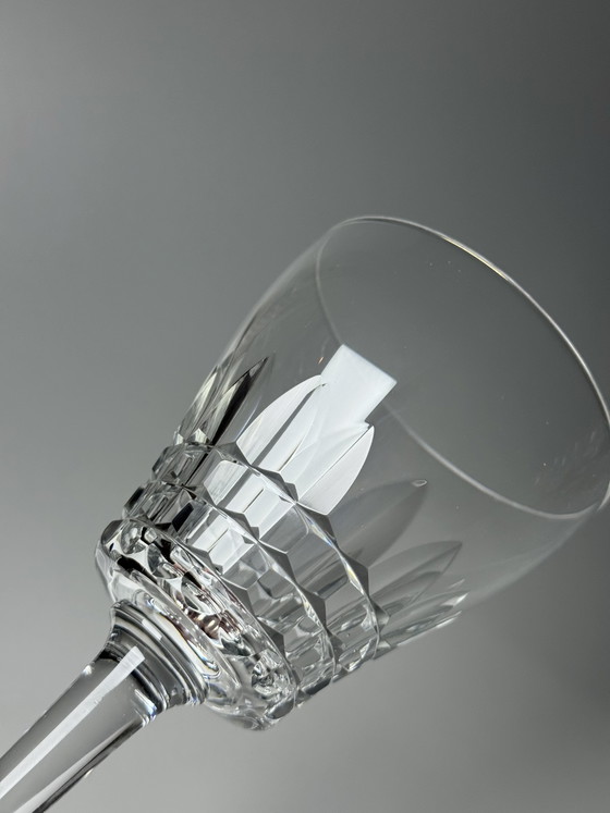 Image 1 of Set van 6 grote kristallen wijn- of waterglazen – Val Saint Lambert “Service Mery” – Art Deco