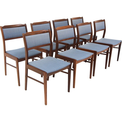Set of 8 vintage teak and fabric chairs, Sweden 1960