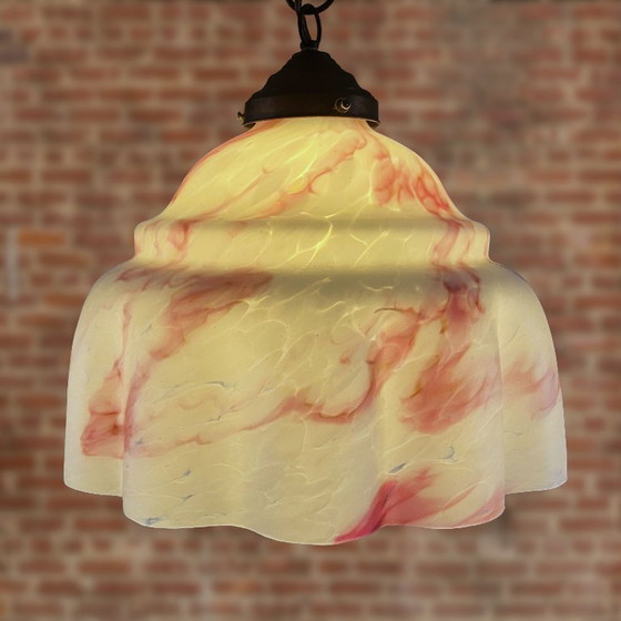 Image 1 of Antique pendant lamp Pink marble motif XXL