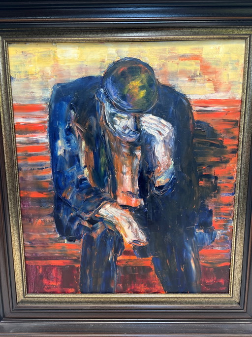 J. Grandjean “De Denker” – Pintura al óleo expresiva – schilderijen tekeningen (photo 2 of 5)