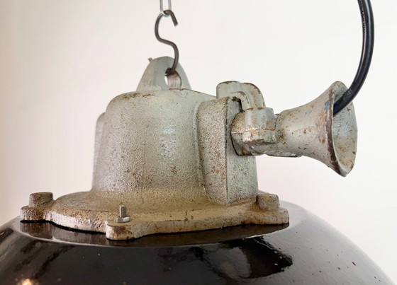 Image 1 of Black Enamel and Cast Iron Industrial Cage Pendant Light, 1960s
