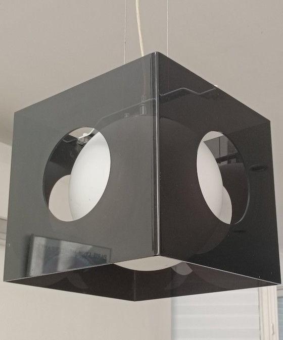 Image 1 of Lampe suspendue design plexiglas fumé 1990s