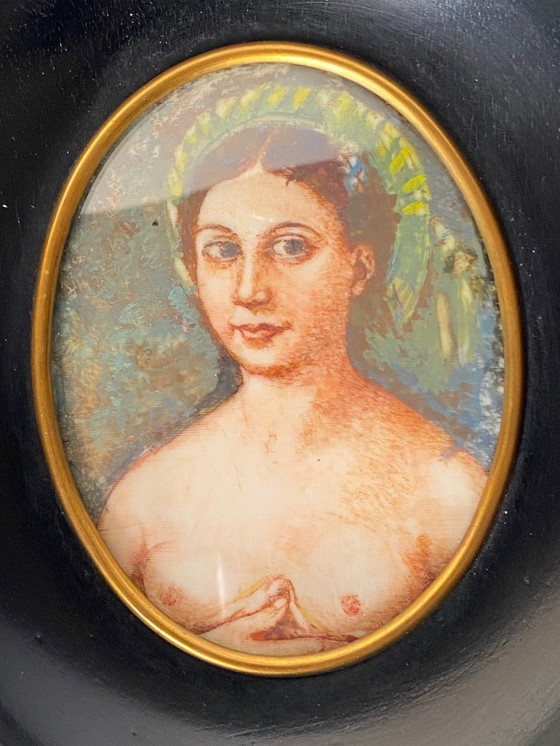 Image 1 of Antiek miniatuurportret van een jonge dame – Biedermeierperiode (ca. 1830)