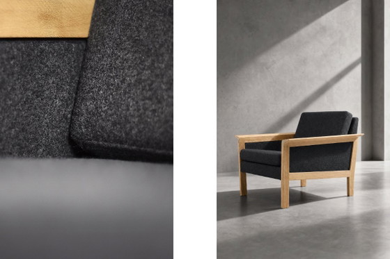 Image 1 of Vintage Mid-Century Danish Modern Oak & Felt Lounge Chairs, 1960s, Set of 2