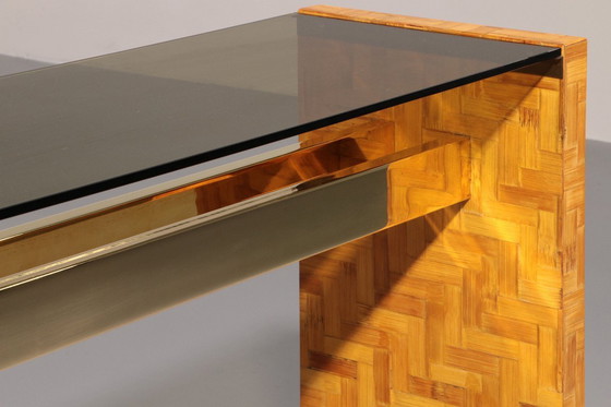 Image 1 of Max Papiri Braided Banana Wood & Smoked Glass Side Table – A Sculptural Modern Classic