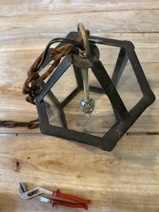 Image 1 of Lampada da sospensione in vetro e acciaio (3 pezzi)