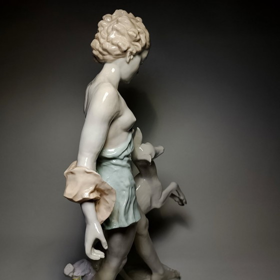 Hutschenreuther - Semi-nude Lady and Deer - 52,5cm - Porcelain, Sculpture, Creme (photo 13 of 22)