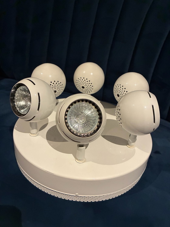 Rare Vintage Örsjö Puck Ceiling Light, 6-light, Åke Hultgren, Örsjö Belysning, Metal, White (photo 2 of 15)