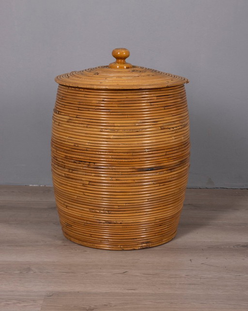 Vintage 1960s Italian Design Bamboo Storage Basket – decoratieve objecten