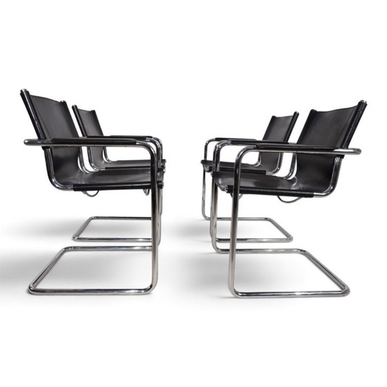 Matteo Grassi bezoekersstoelenset van 4 - leren/chromen cantileverstoelen, 1970 – Eetkamerstoelen, Leather (photo 11 of 20)