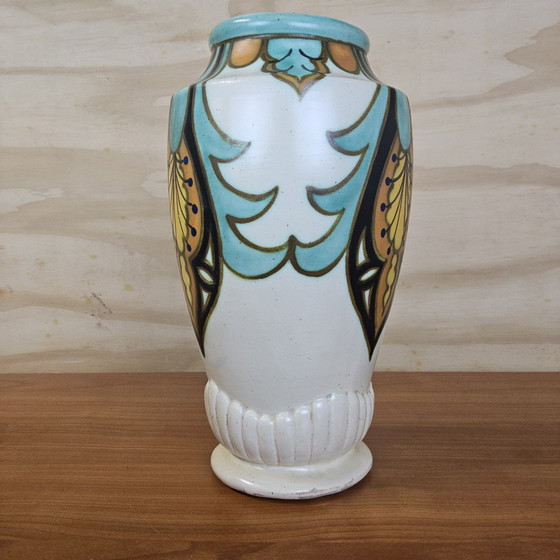 Image 1 of Antique Handmade Bohemian Art Deco Vase (Prague) Gouda Pottery Style (Prague Czech Republic)