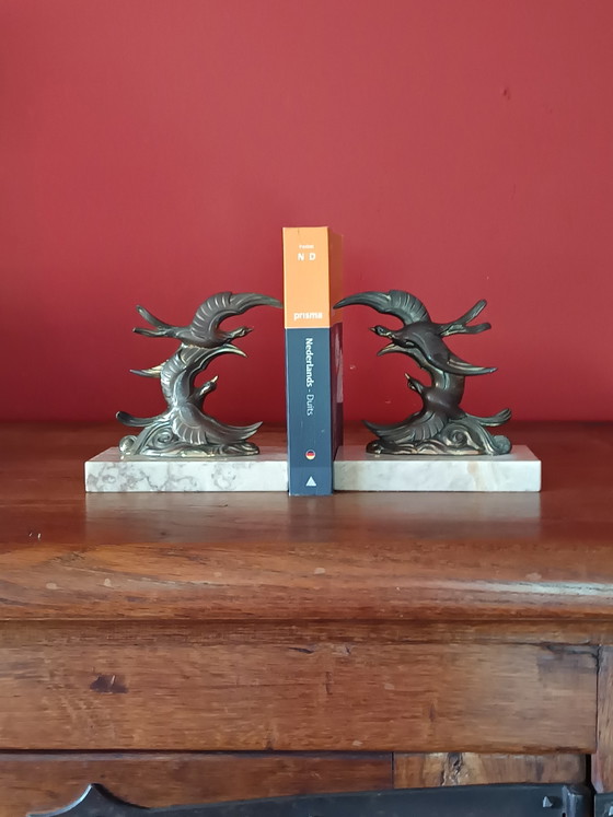 Pair of French Art Deco bookends with dynamic birds - 1930s. – Decorative Objects, Marble, Metal (photo 2 of 6)