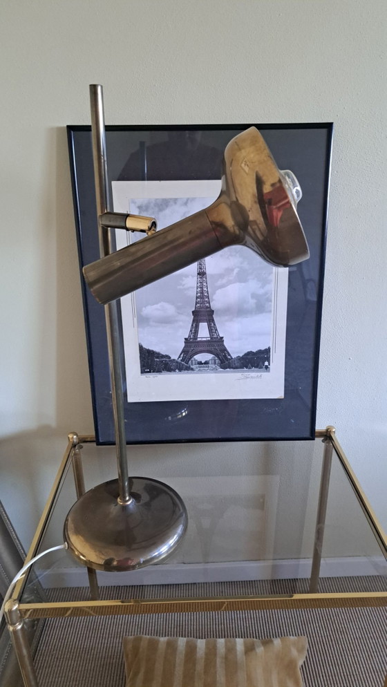Vintage gold-colored metal table desk lamp adjustable head, Table lamps (photo 6 of 12)