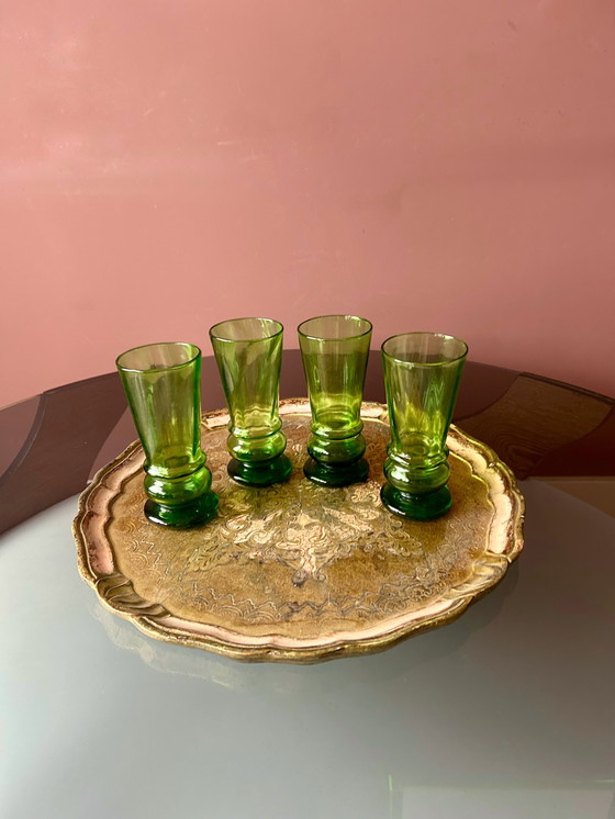Image 1 of 💚SET DI 4 BICCHIERI SOFFIATI A BOCCA VERDI ANTICHI (1900-1930)💚