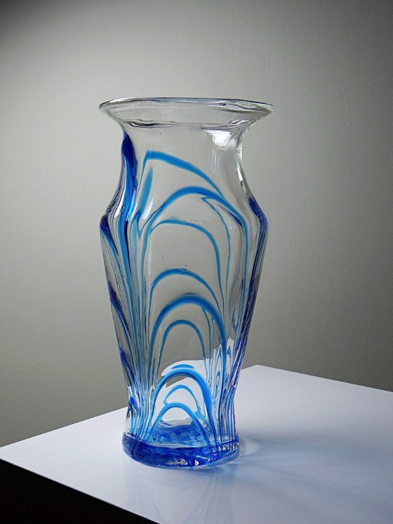 Image 1 of Large blue and transparent Murano blown glass vase, Italy, 1960s-70s