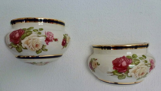 2x Vintage Romantic Modica Gouda Pottery - Flower Pot - Wall Pot