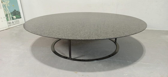 Image 1 of Postmodern round granite top coffee table 