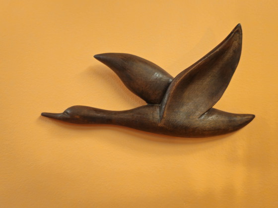 Image 1 of Decorazione da parete con uccellini in legno di teak vintage