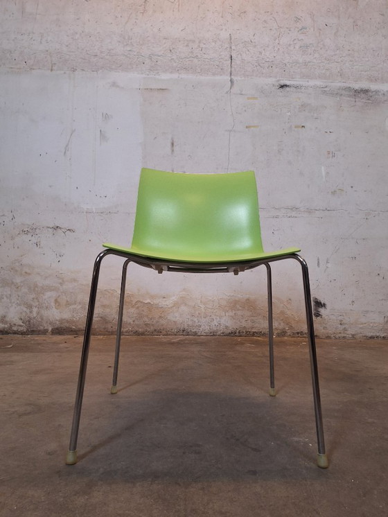 Image 1 of Arper Catifa 46 – Green stacking chair with chrome legs