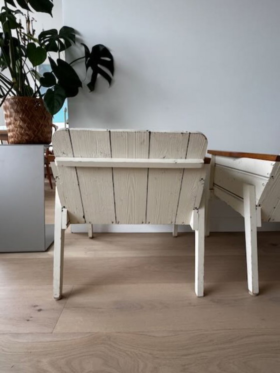 Image 1 of 2 low Piet Hein Eek bucket chairs/armchairs made of reclaimed wood, white