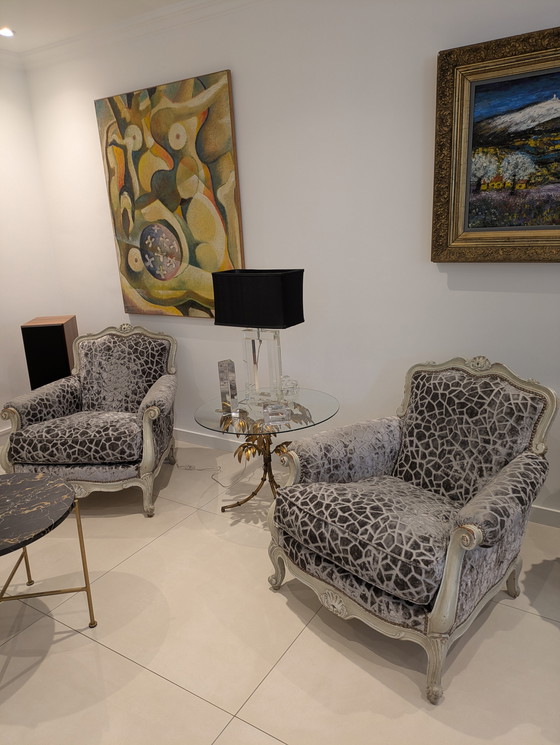 Image 1 of Hübsches Paar Barocksessel aus Velours und Holz