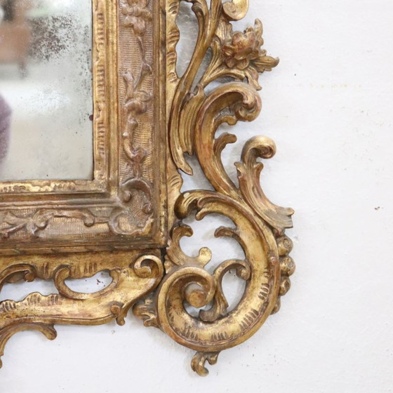 Antieke vergulde wandspiegel, Italië 19e eeuw, Hout, Glas, Gold, Barok (foto 8 van 14)