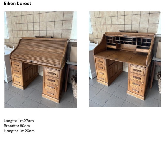 Image 1 of Vintage bureel in eik met rolluik