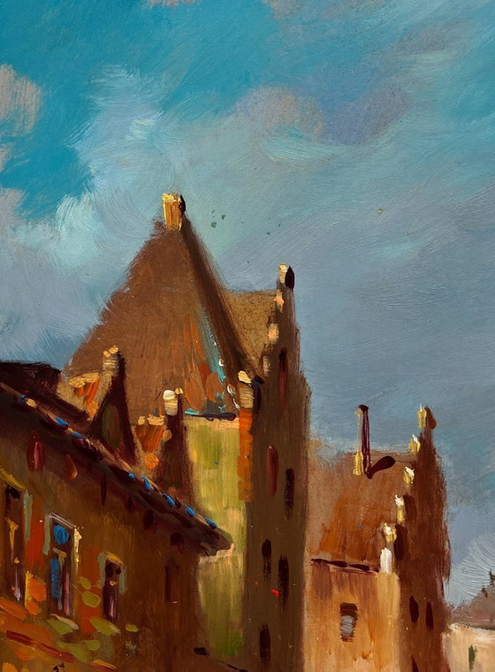 Image 1 of Original Oil Painting City River Landscape Old street of Venice
