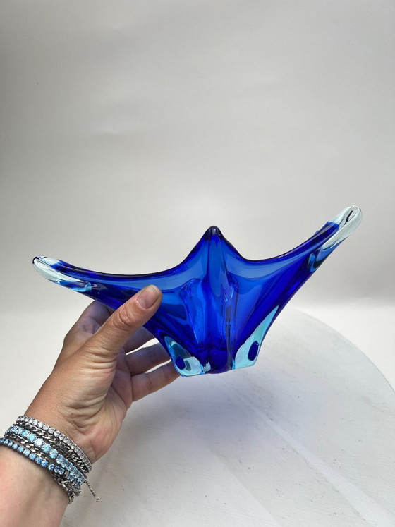 Image 1 of Murano blue pointed bowl, cobalt blue fruit bowl, Mid Century Art Glass