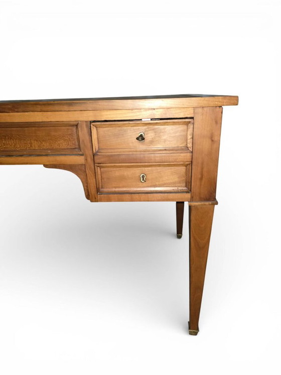 Antica scrivania Luigi XVI/Direttorio – Pelle dorata – 5 cassetti – Chiavi – Scrivanie, Leather, Wood (photo 4 of 5)