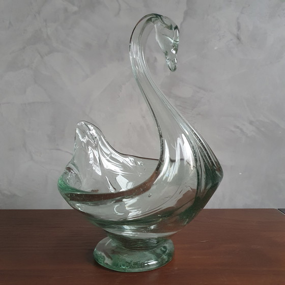 Image 1 of Glass Swan From The 1980s Green Glass