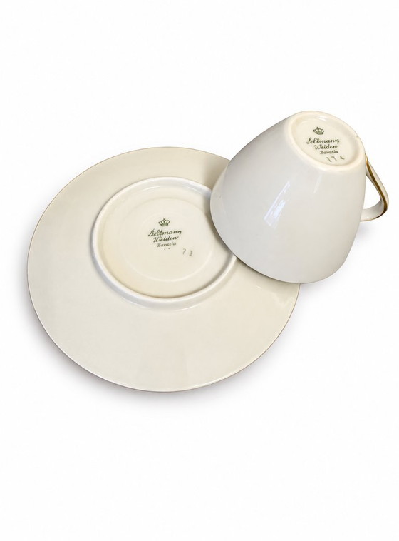 Seltmann Weiden 114 ensemble de 10 tasses à thé et soucoupes, blanc et or, Vaisselle, Porcelaine, Klassiek (photo 3 sur 5)