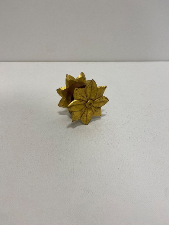 Image 1 of Paire de poignées de porte en chêne sculpté à la main, dorées, Gio Ponti Guglielmo Ulrich