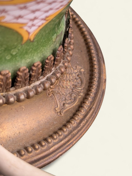 Image 1 of Rare lampe de table vintage Mid Century | Porcelaine & Abat-jour en tissu | Lampe de chevet rétro des années 50/60